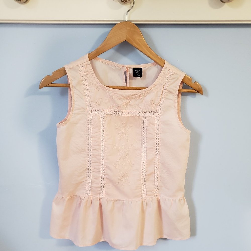 Gap Pink Embroidered Peplum Sleeveless Top